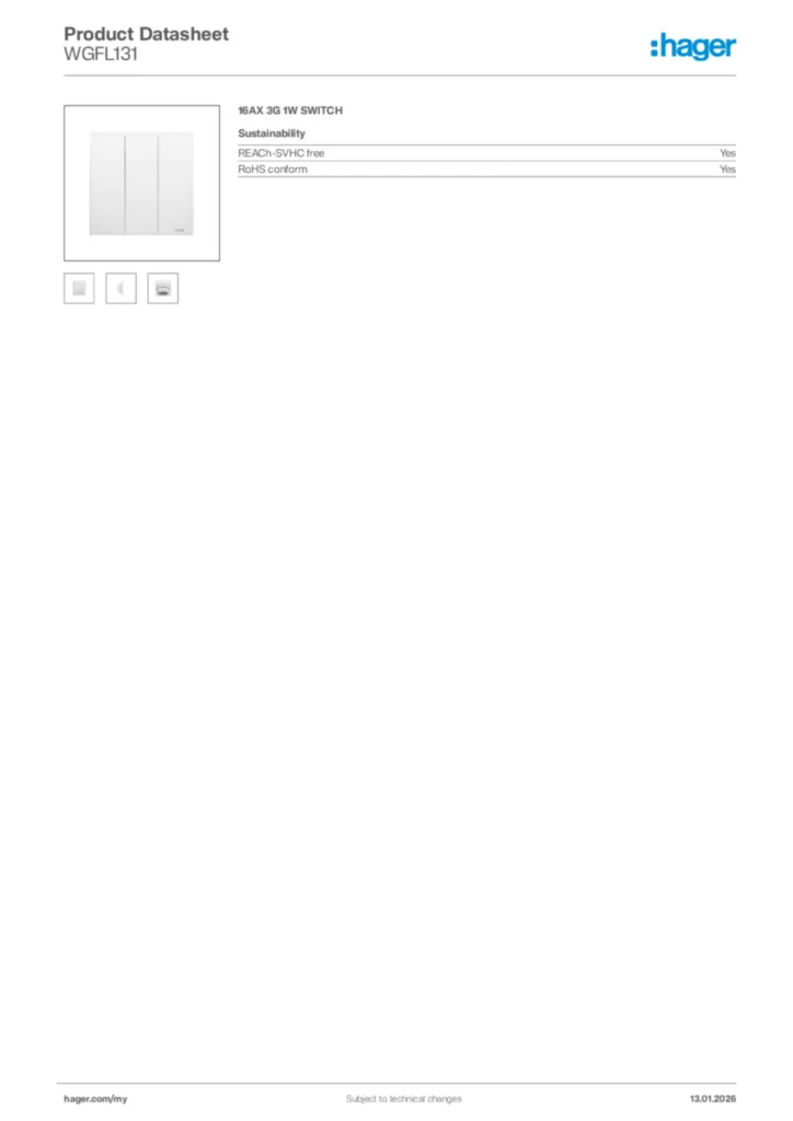 Image Hager Product data sheet WGFL131  | Hager