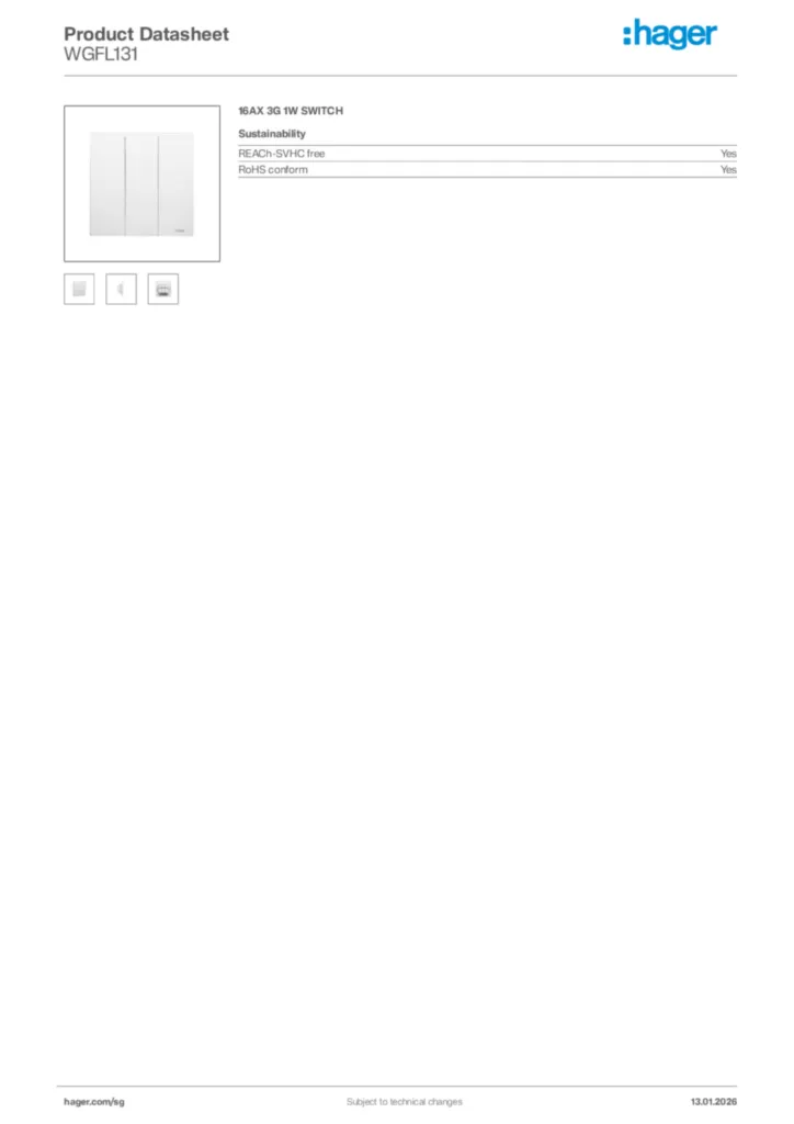 Image Hager Product data sheet WGFL131  | Hager