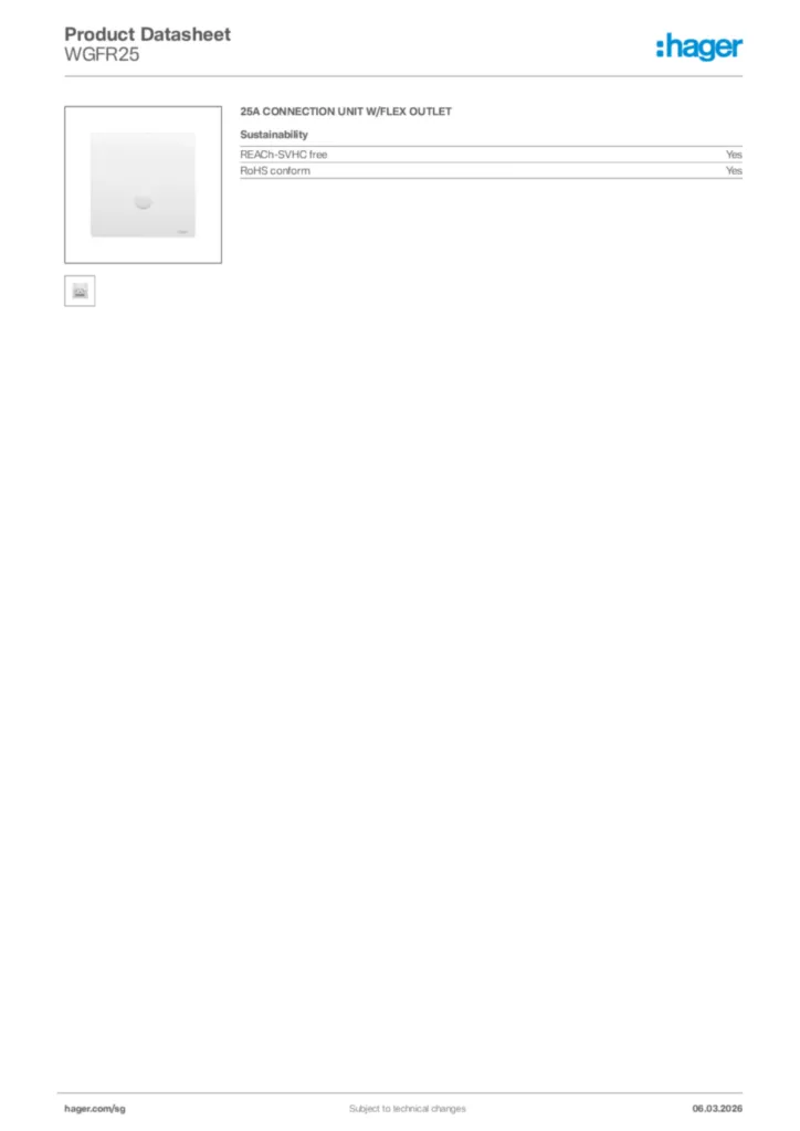 Image Hager Product data sheet WGFR25  | Hager
