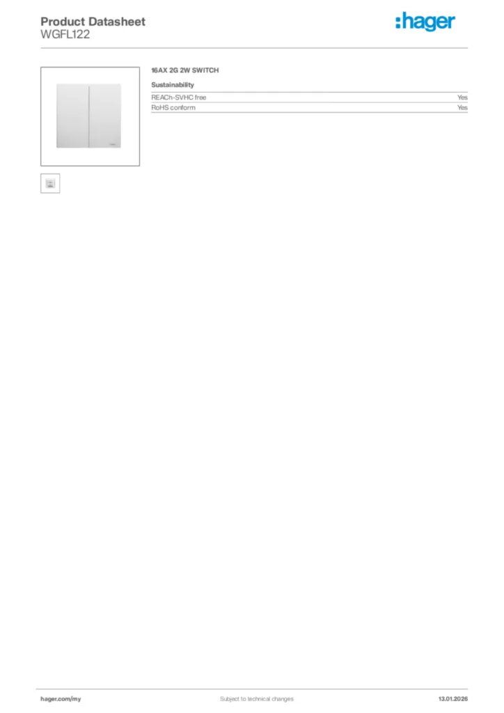Image Hager Product data sheet WGFL122  | Hager