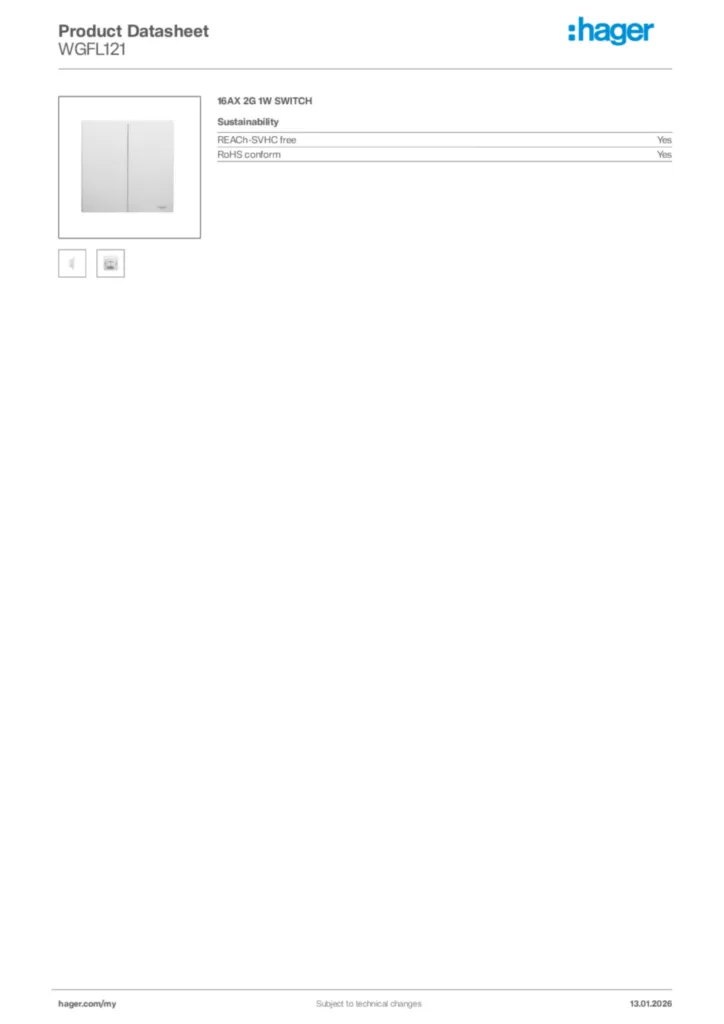 Image Hager Product data sheet WGFL121  | Hager