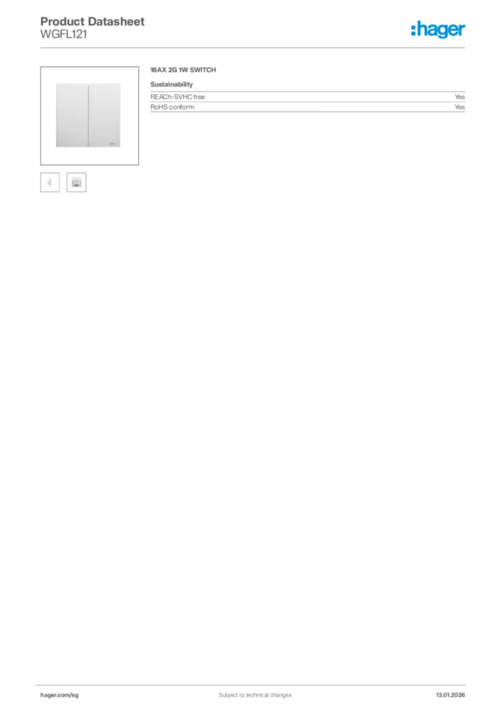 Image Hager Product data sheet WGFL121  | Hager