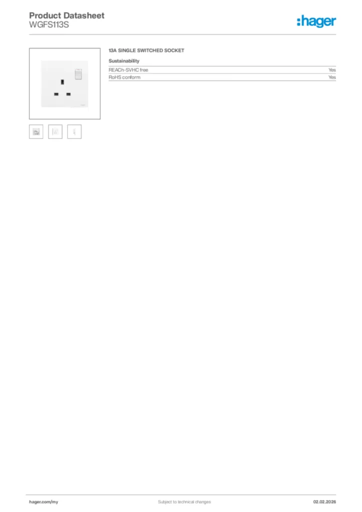 Image Hager Product data sheet WGFS113S  | Hager