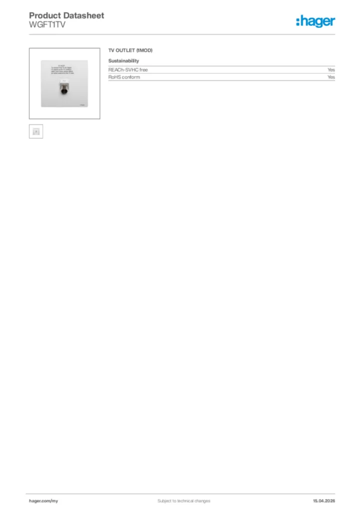 Image Hager Product data sheet WGFT1TV  | Hager