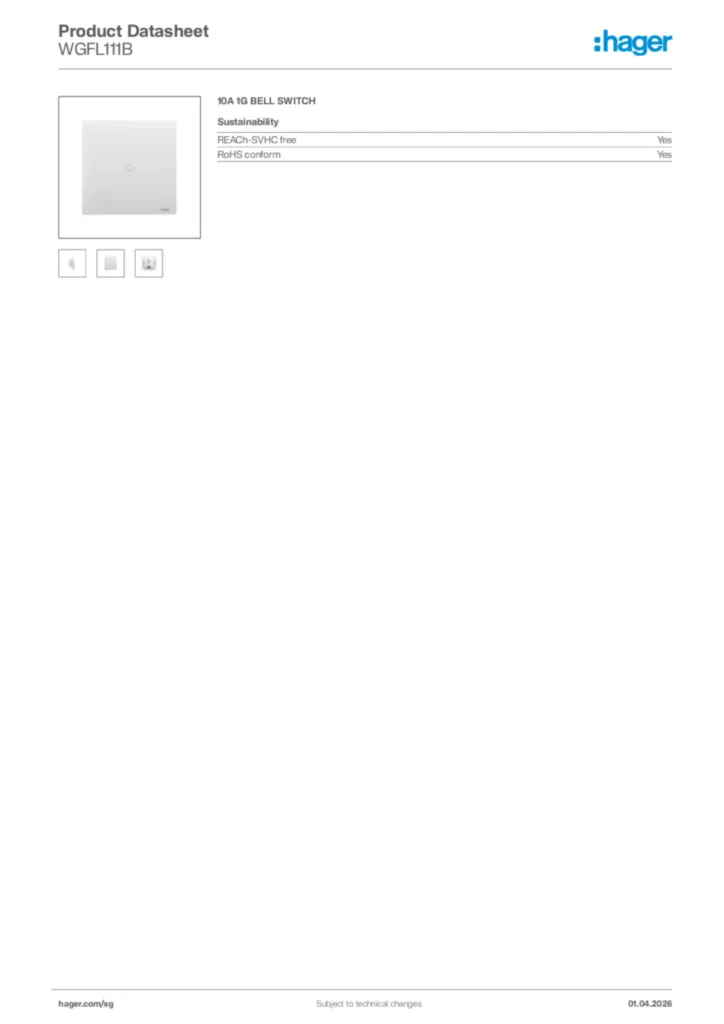 Image Hager Product data sheet WGFL111B  | Hager