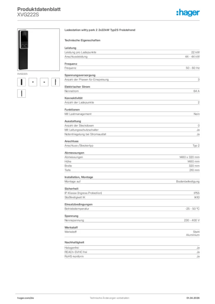 Bild Hager Produktdatenblatt XVG222S | Hager Deutschland