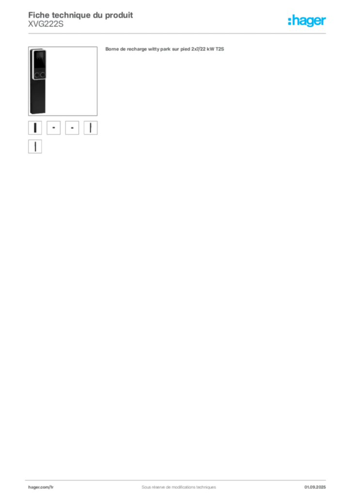 Image Hager Fiche technique du produit XVG222S | Hager France