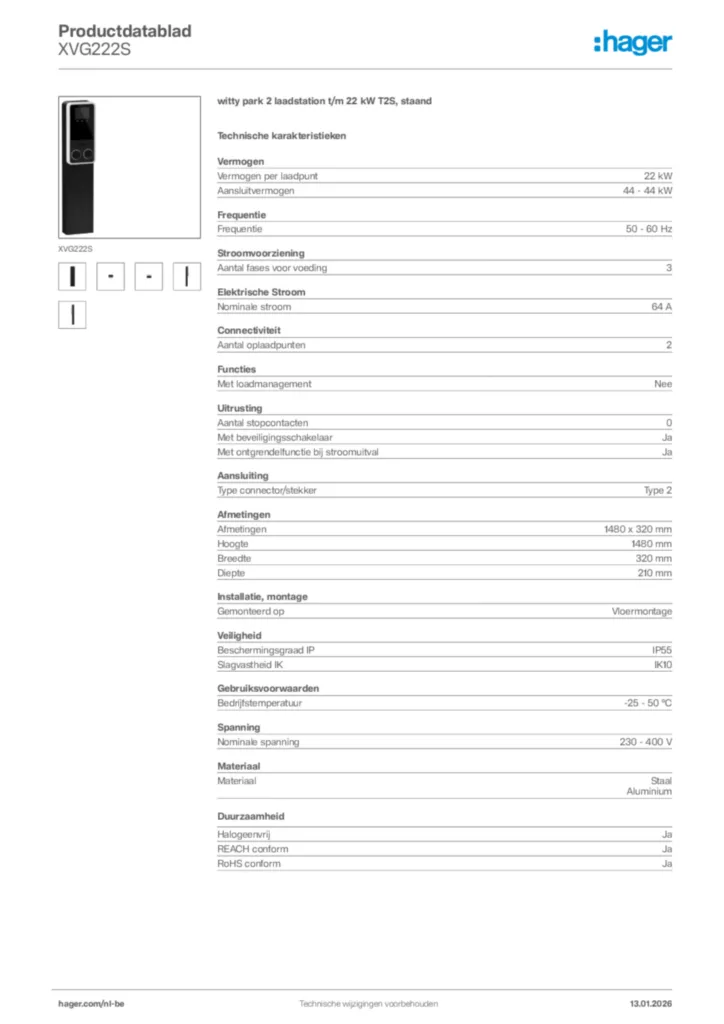 Afbeelding Hager Productdatablad XVG222S | Hager Belgium