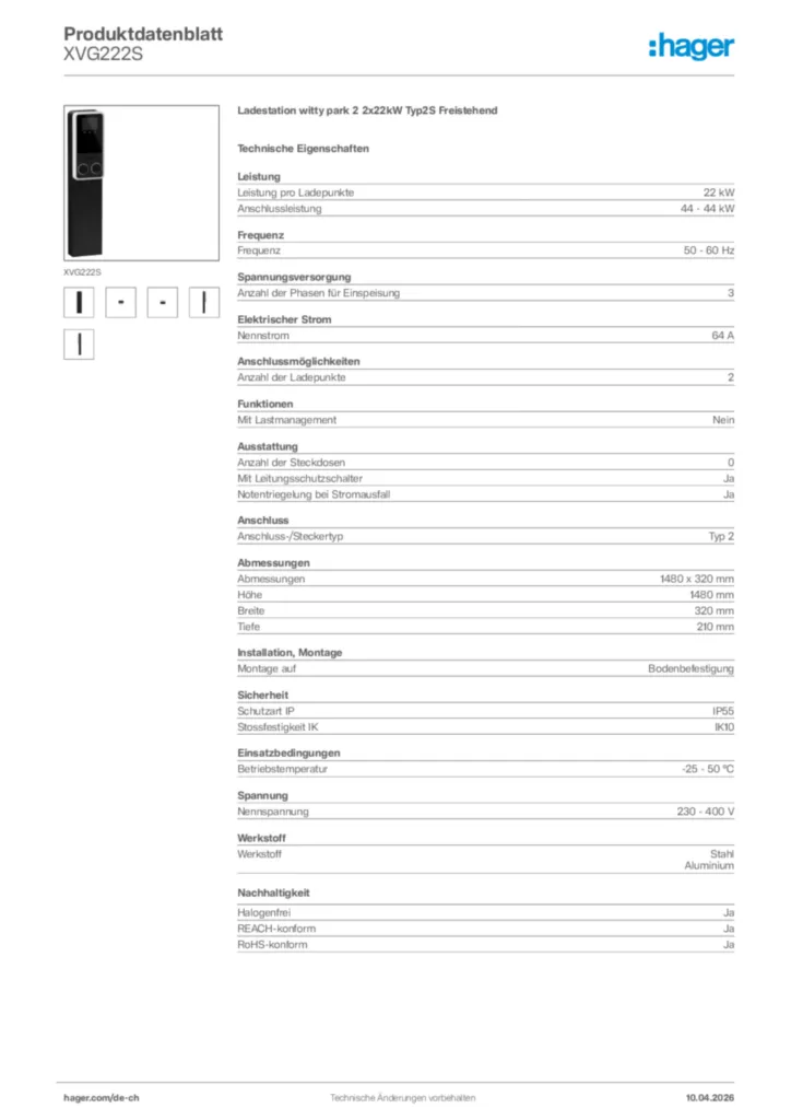 Bild Hager Produktdatenblatt XVG222S | Hager Schweiz
