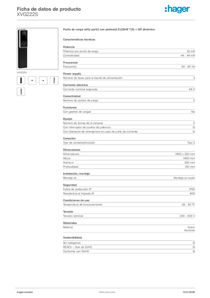 Imagen Hager Ficha de datos de producto XVG222S | Hager España