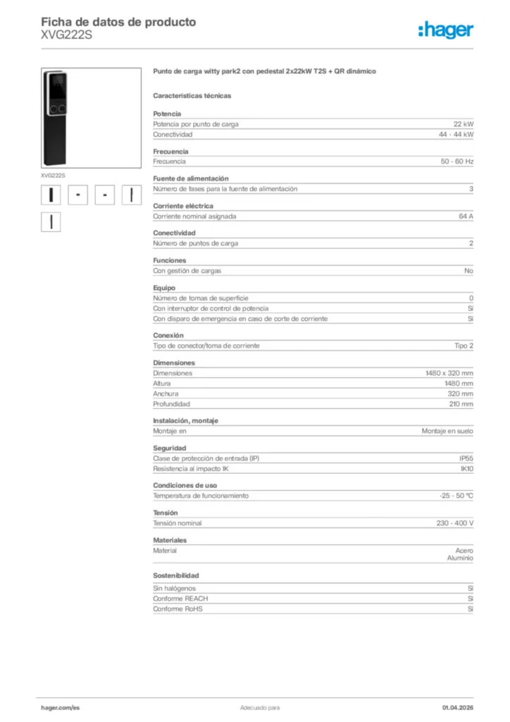Imagen Hager Ficha de datos de producto XVG222S | Hager España