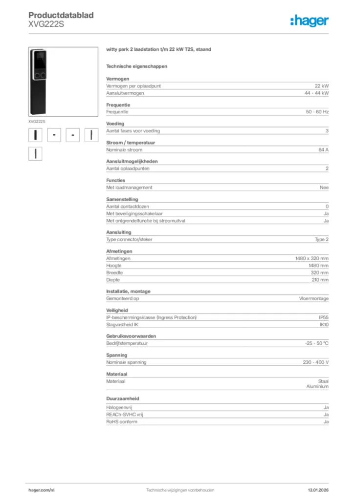 Afbeelding Hager Productdatablad XVG222S | Hager Nederland