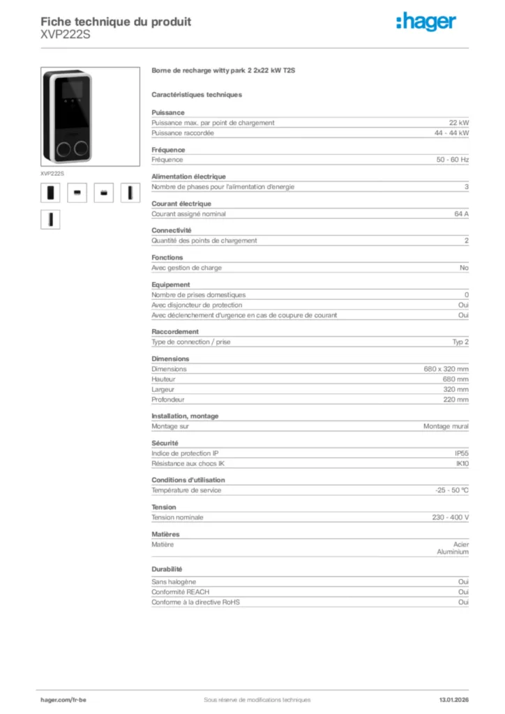 Image Hager Fiche technique du produit XVP222S | Hager Belgique