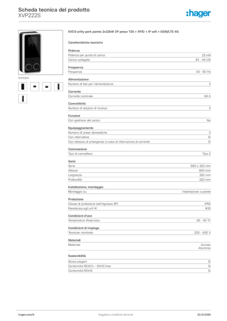 Immagine Hager Scheda tecnica del prodotto XVP222S | Hager Italia