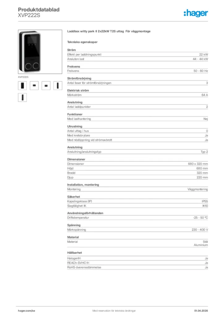 Bild Hager Produktdatablad XVP222S | Hager Sverige