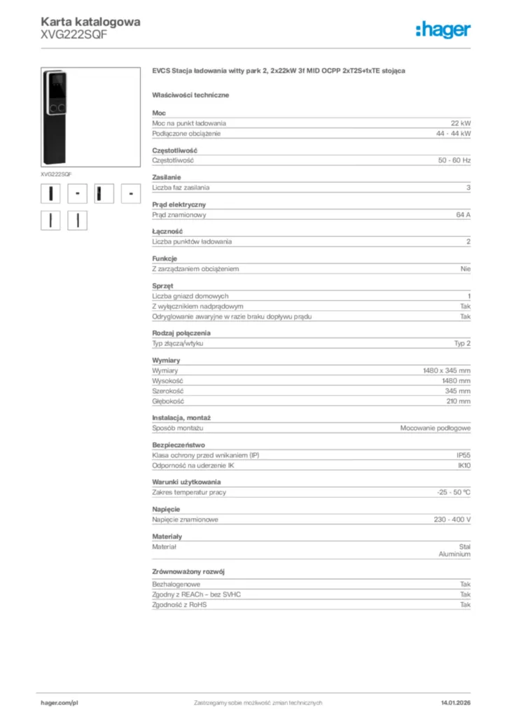 Zdjęcie Hager Karta katalogowa XVG222SQF | Hager Polska