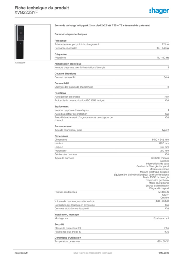 Image Hager Fiche technique du produit XVG222SYF | Hager France