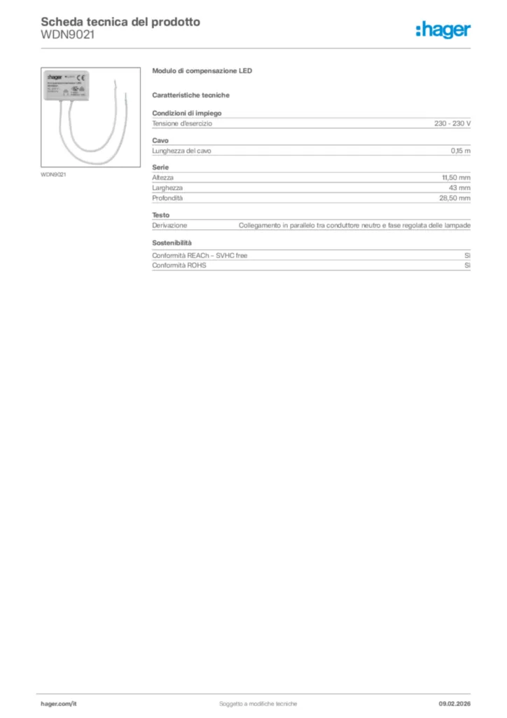 Immagine Hager Scheda tecnica del prodotto WDN9021 | Hager Italia