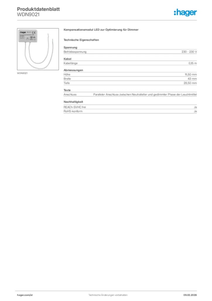 Bild Hager Produktdatenblatt WDN9021 | Hager Deutschland