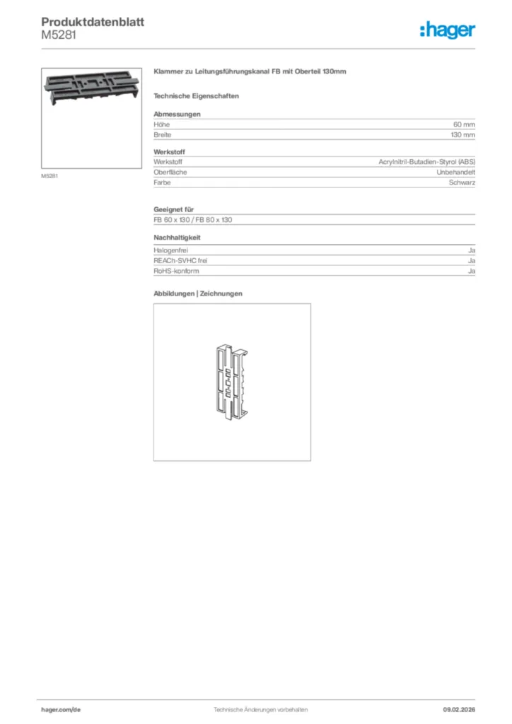 Bild Hager Produktdatenblatt M5281 | Hager Deutschland