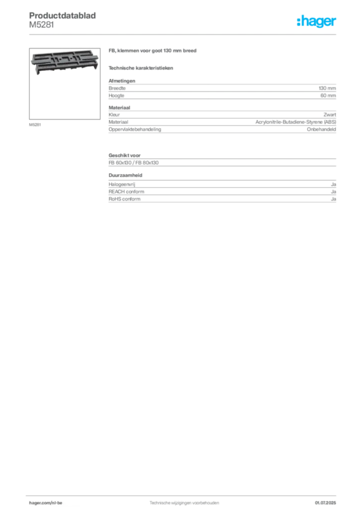 Afbeelding Hager Productdatablad M5281 | Hager Belgium
