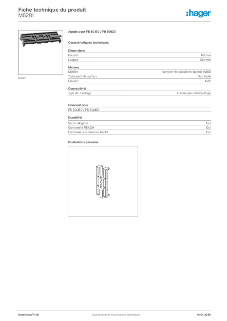 Image Hager Fiche technique du produit M5281 | Hager Suisse