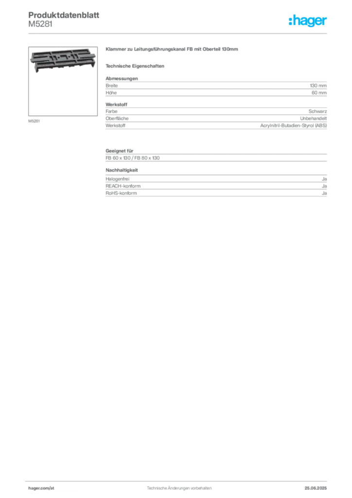 Bild Hager Produktdatenblatt M5281 | Hager Deutschland