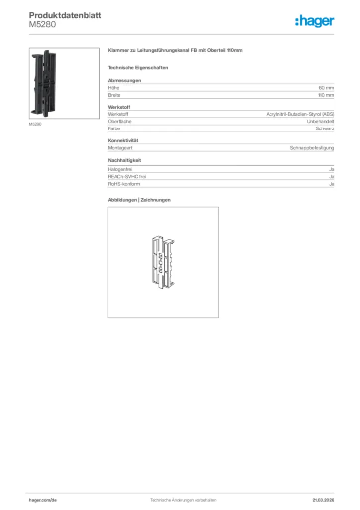 Bild Hager Produktdatenblatt M5280 | Hager Deutschland