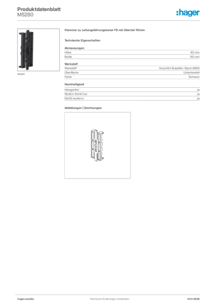 Bild Hager Produktdatenblatt M5280 | Hager Deutschland