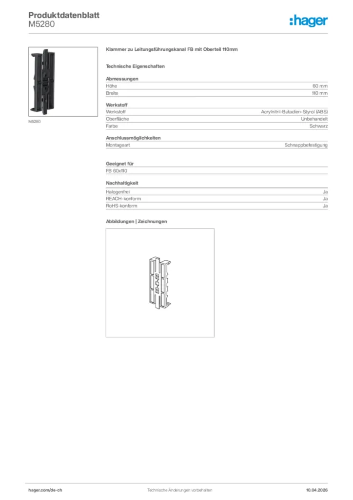 Bild Hager Produktdatenblatt M5280 | Hager Schweiz