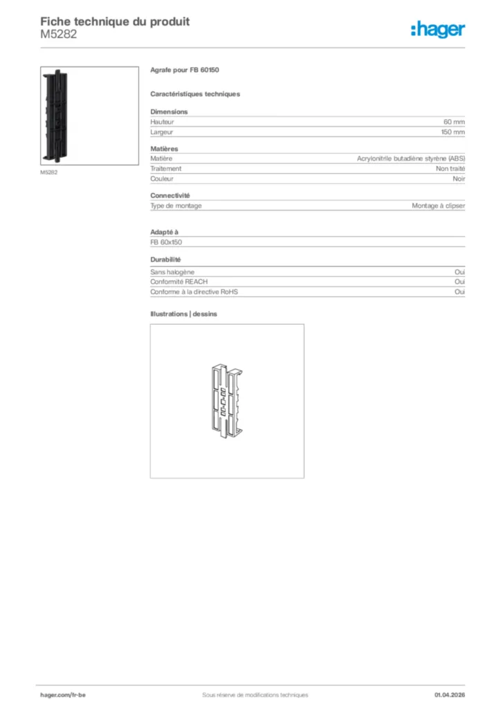 Image Hager Fiche technique du produit M5282 | Hager Belgique