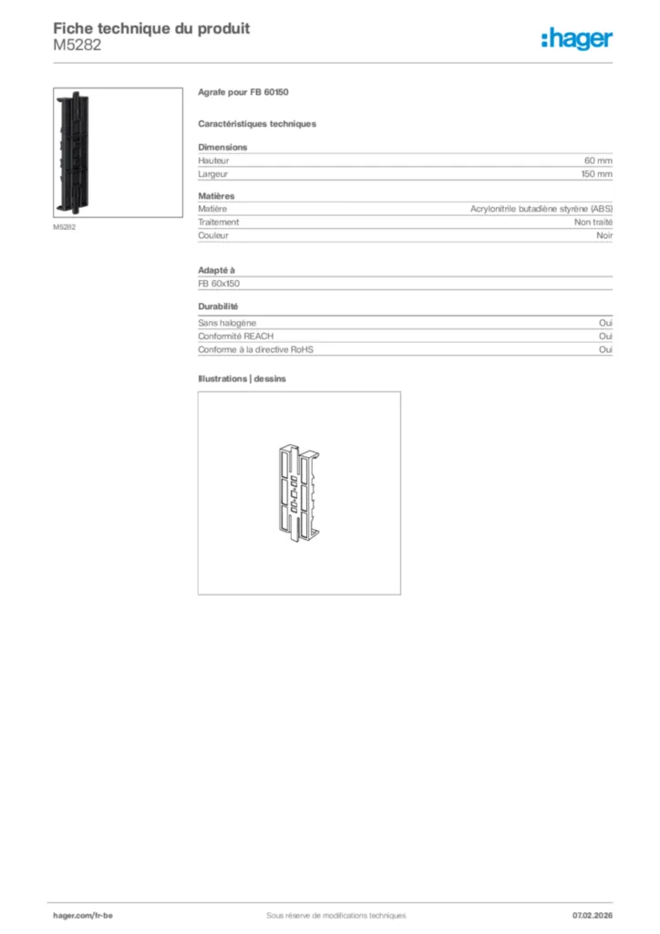Image Hager Fiche technique du produit M5282 | Hager Belgique