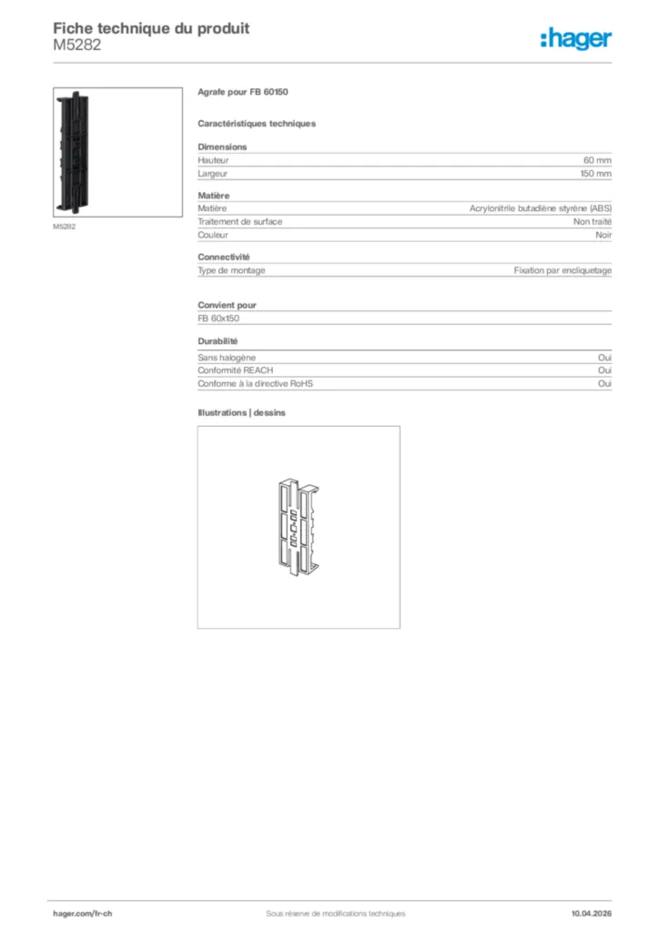 Image Hager Fiche technique du produit M5282 | Hager Suisse