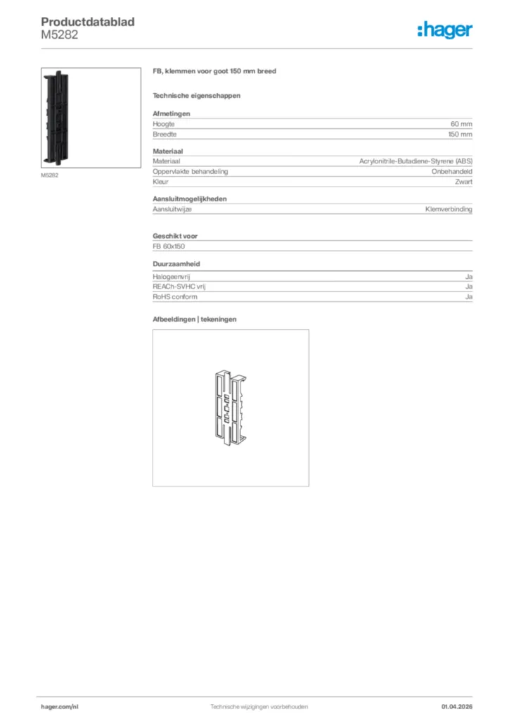 Afbeelding Hager Productdatablad M5282 | Hager Nederland