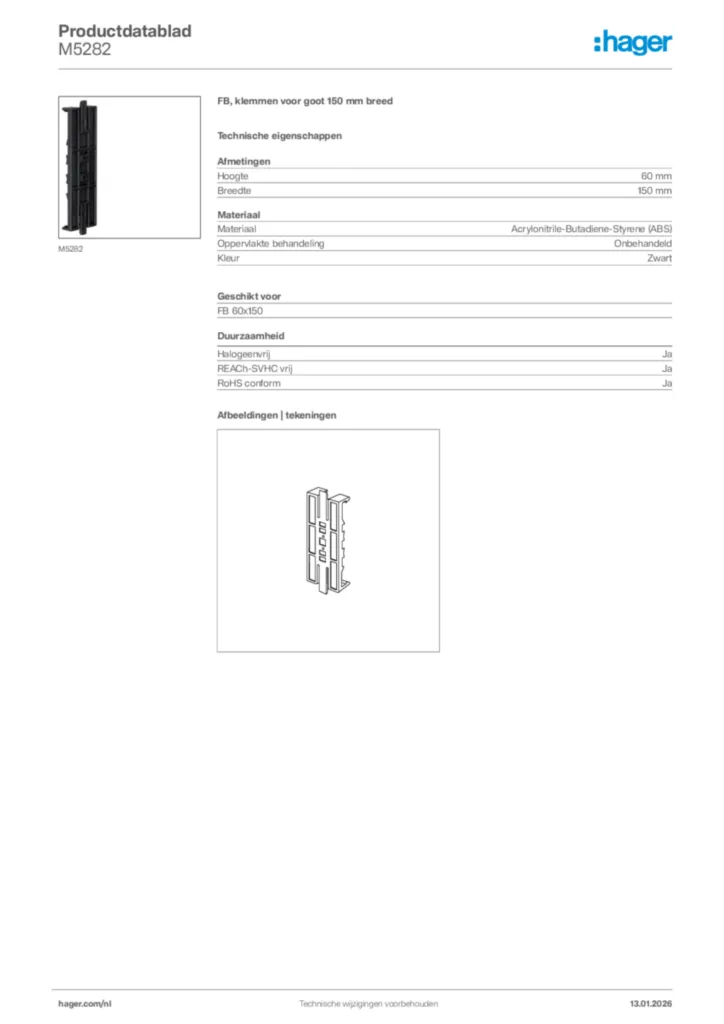 Afbeelding Hager Productdatablad M5282 | Hager Nederland