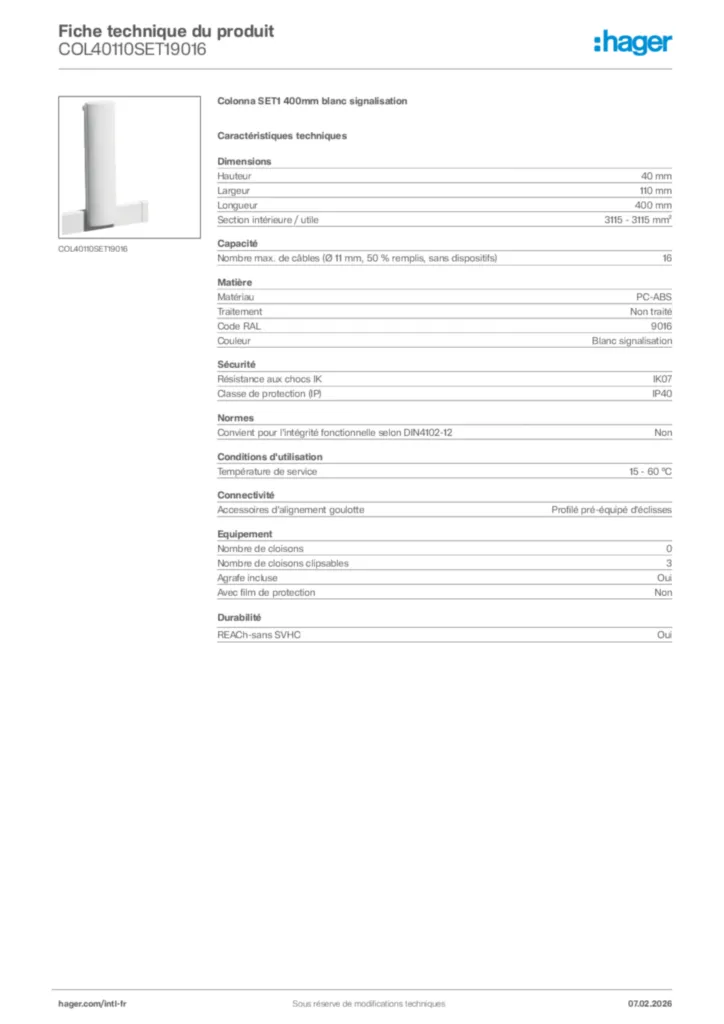 Image Hager Fiche technique du produit COL40110SET19016 | Hager Afrique