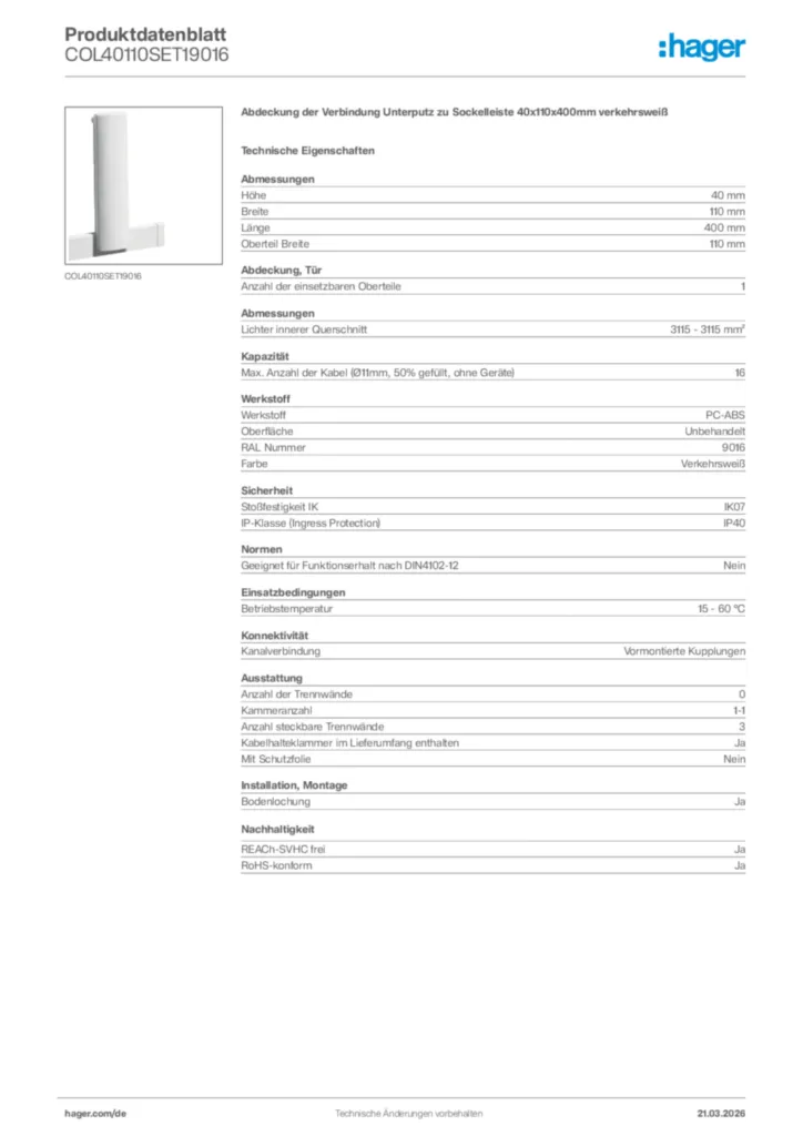 Bild Hager Produktdatenblatt COL40110SET19016 | Hager Deutschland