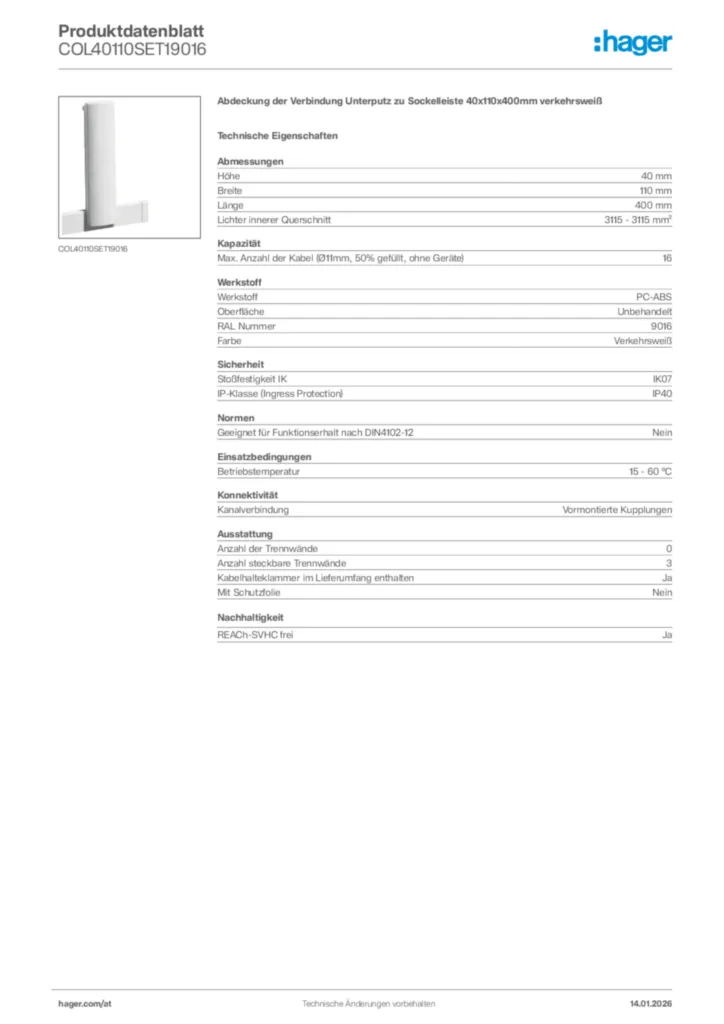 Bild Hager Produktdatenblatt COL40110SET19016 | Hager Deutschland