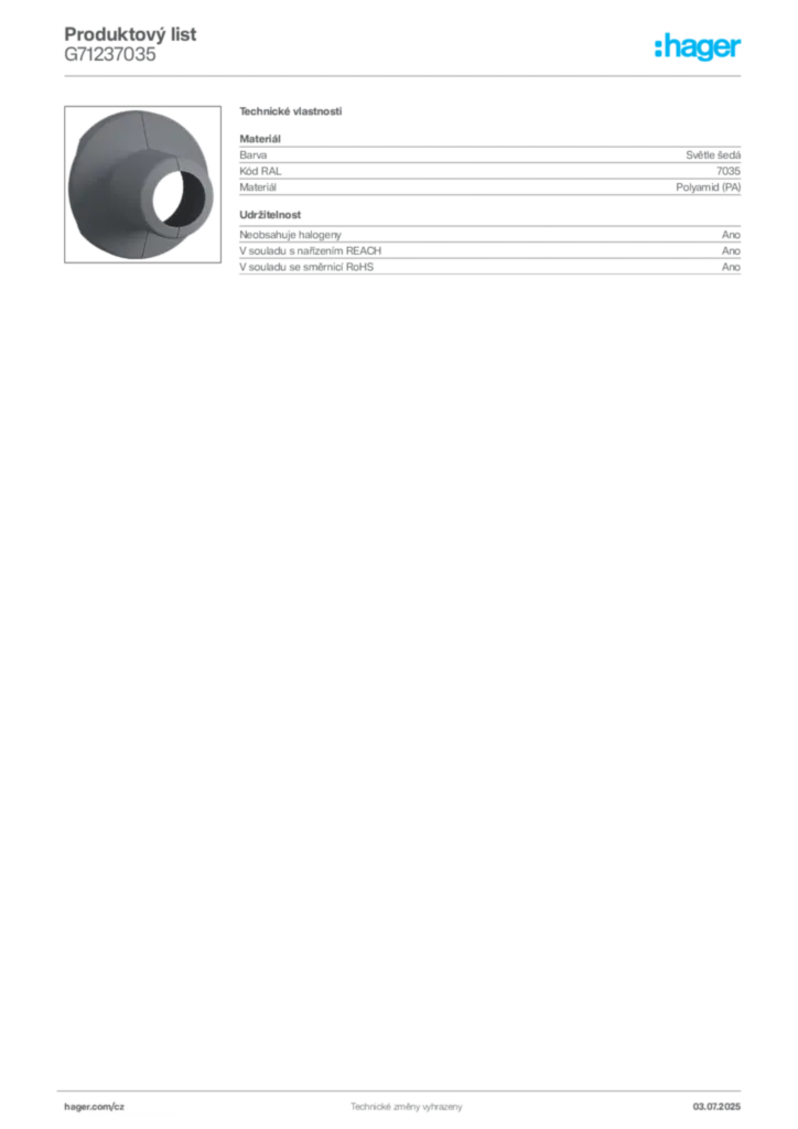 Obrázek Hager Product data sheet G71237035 | Hager