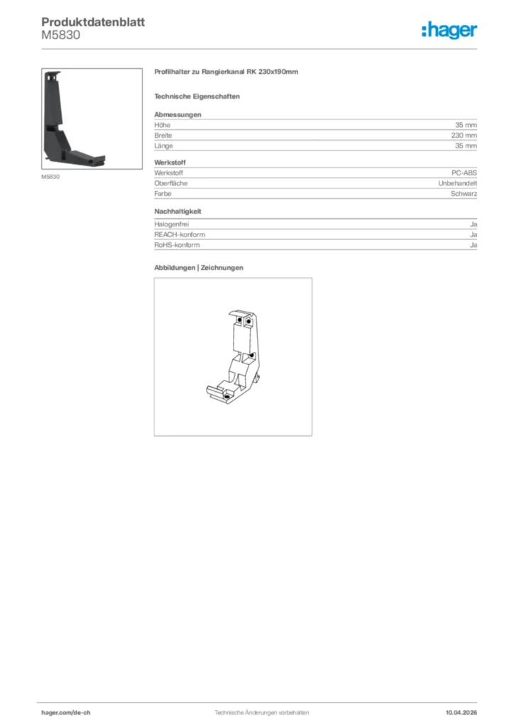 Bild Hager Produktdatenblatt M5830 | Hager Schweiz