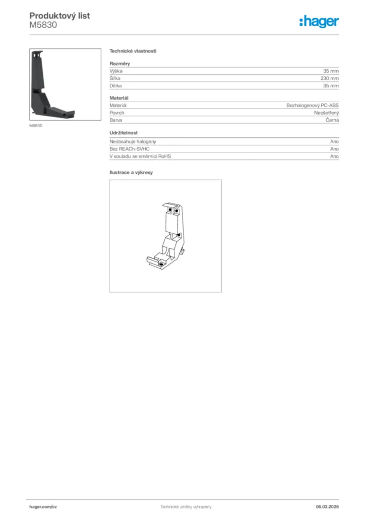 Obrázek Hager Product data sheet M5830 | Hager