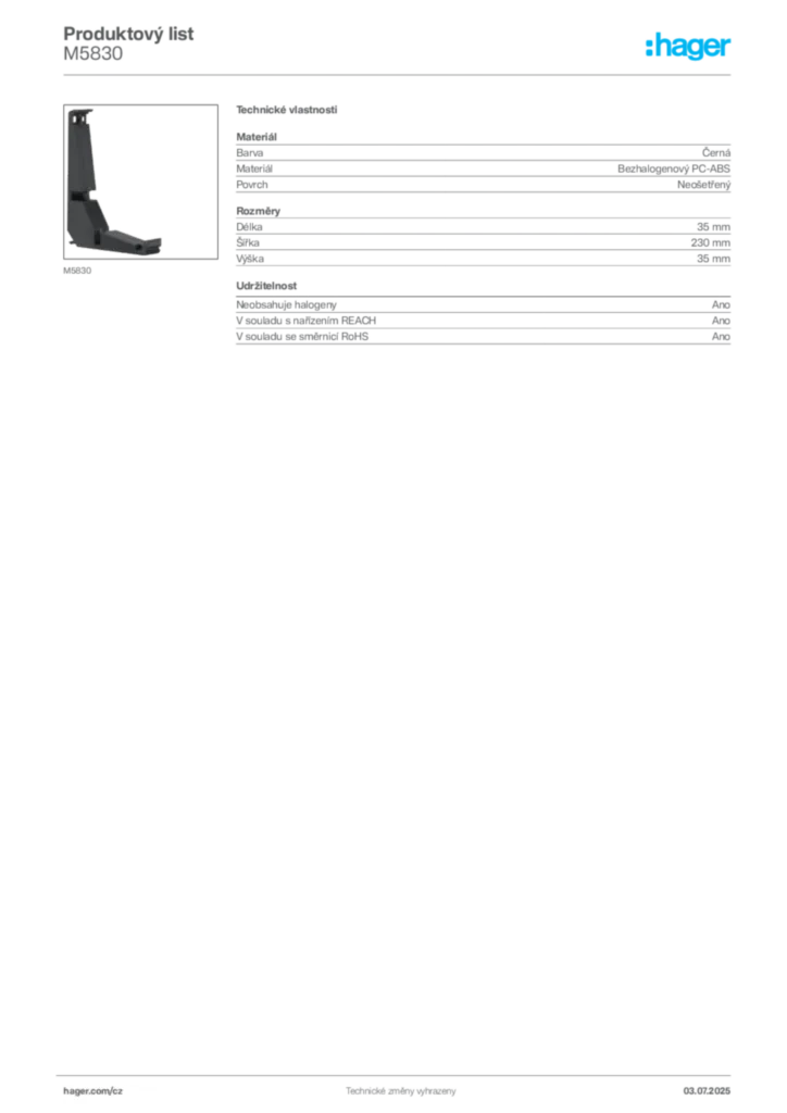 Obrázek Hager Product data sheet M5830 | Hager