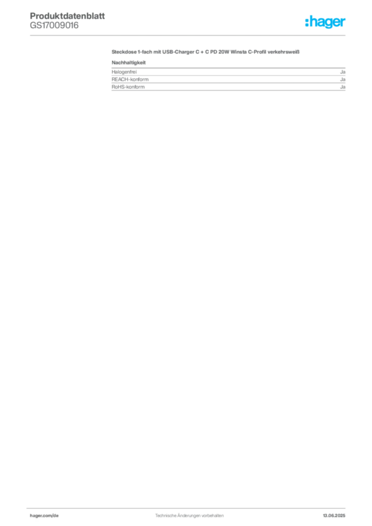 Hager Produktdatenblatt GS17009016