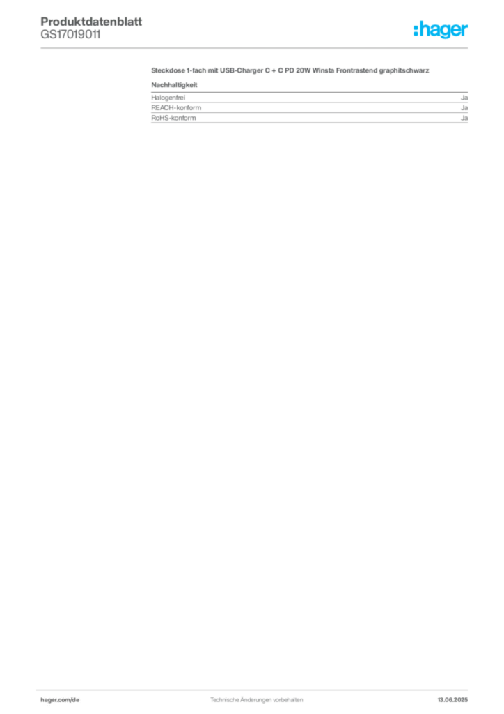 Hager Produktdatenblatt GS17019011