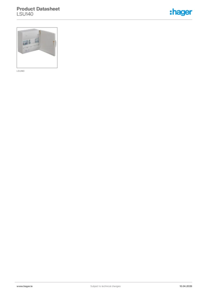Image Hager Product data sheet LSU140  | Hager