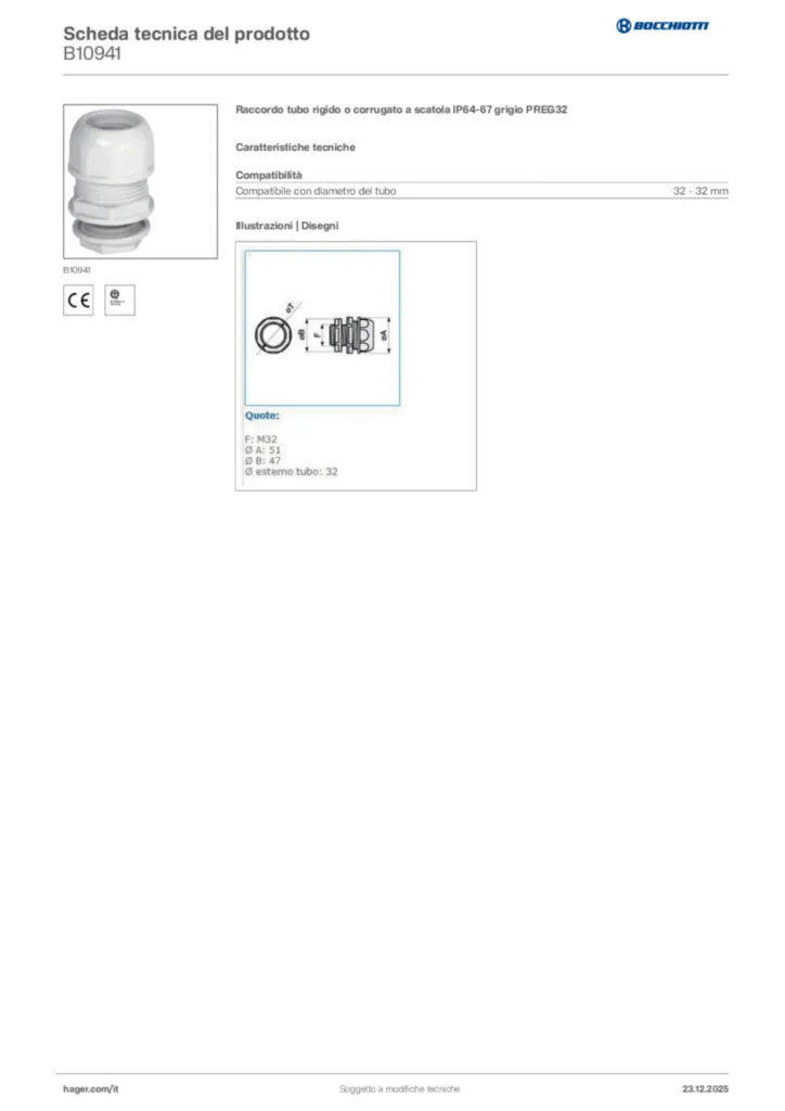 Immagine Bocchiotti Scheda tecnica del prodotto B10941 | Hager Italia