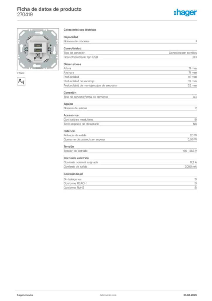Imagen Hager Ficha de datos de producto 270419 | Hager España