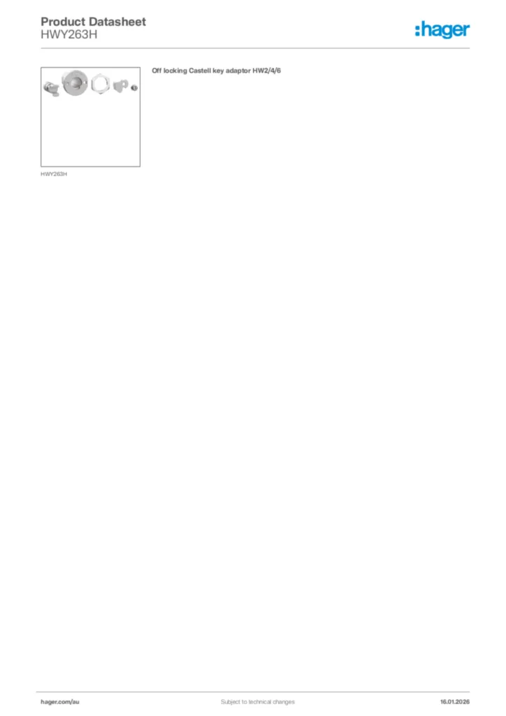 Image Hager Product data sheet HWY263H  | Hager Australia