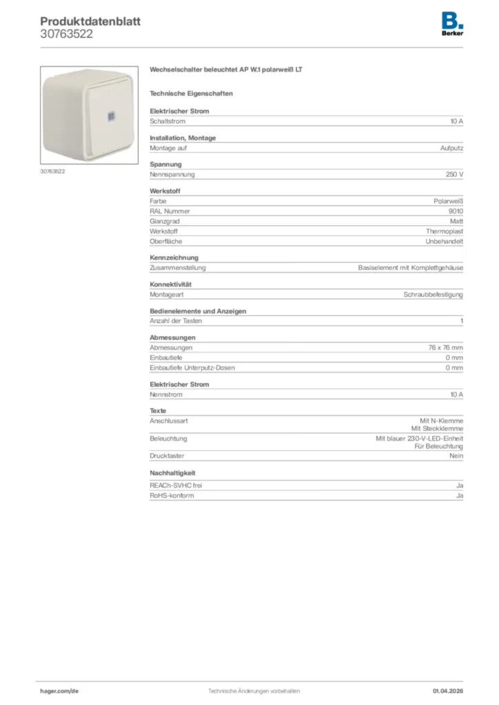 Bild Berker Produktdatenblatt 30763522 | Hager Deutschland