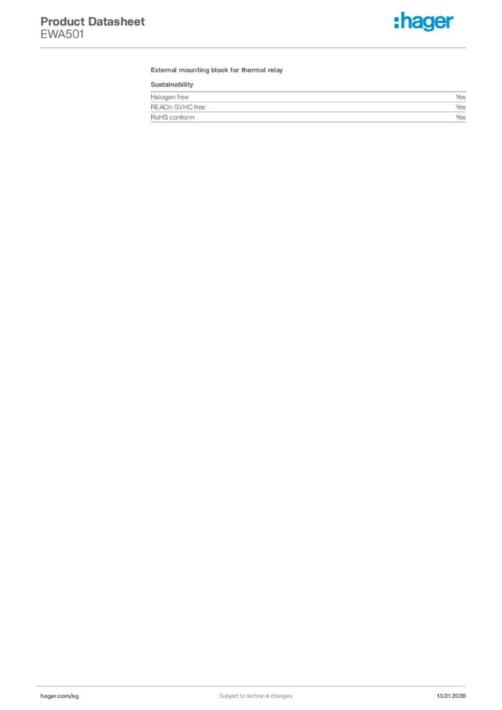 Image Hager Product data sheet EWA501  | Hager